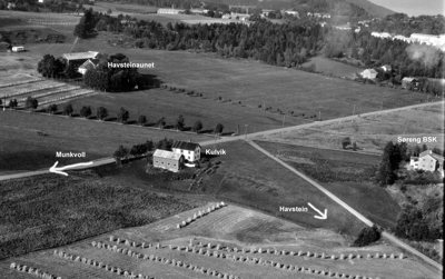 Flyfoto over Byåsen med Søreng BSK, Havsteinaunet, Kulvik og Havstein avmerket